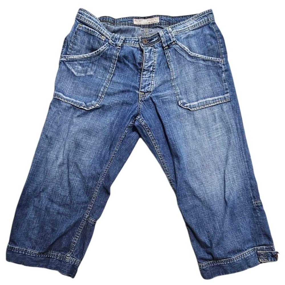 Pepe Jeans London Balham Crop Blue Denim Utility Cropped Pants W34 M848R79